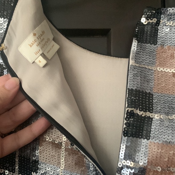 Kate Spade Sequin Embellished Plaid Short Sleeve Black Multi Crew Neck Top - 4 - Picture 6 of 7